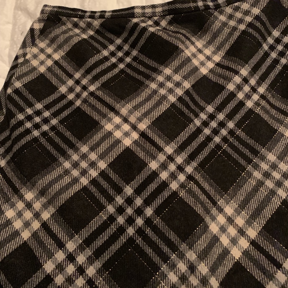 Long wool checker strip skirt